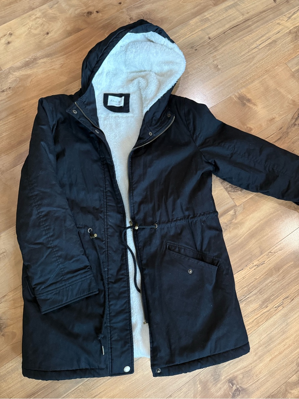 Active USA Black Hooded Sherpa-Lined Trench Coat